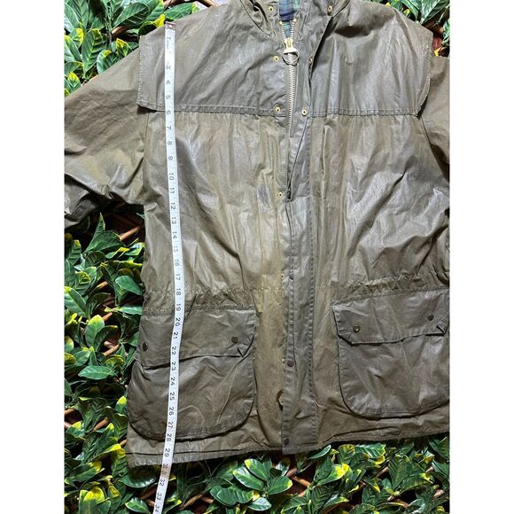Barbour Green Waxed Durham Full Zip Jacket with Hood Size Medium - Picture 16 of 16